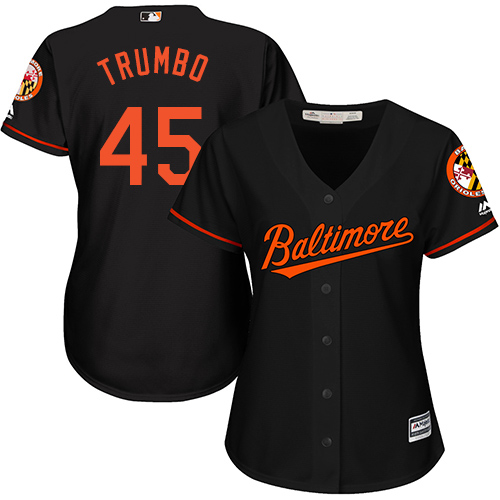 Orioles #45 Mark Trumbo Black Alternate Women's Stitched MLB Jersey - Click Image to Close
